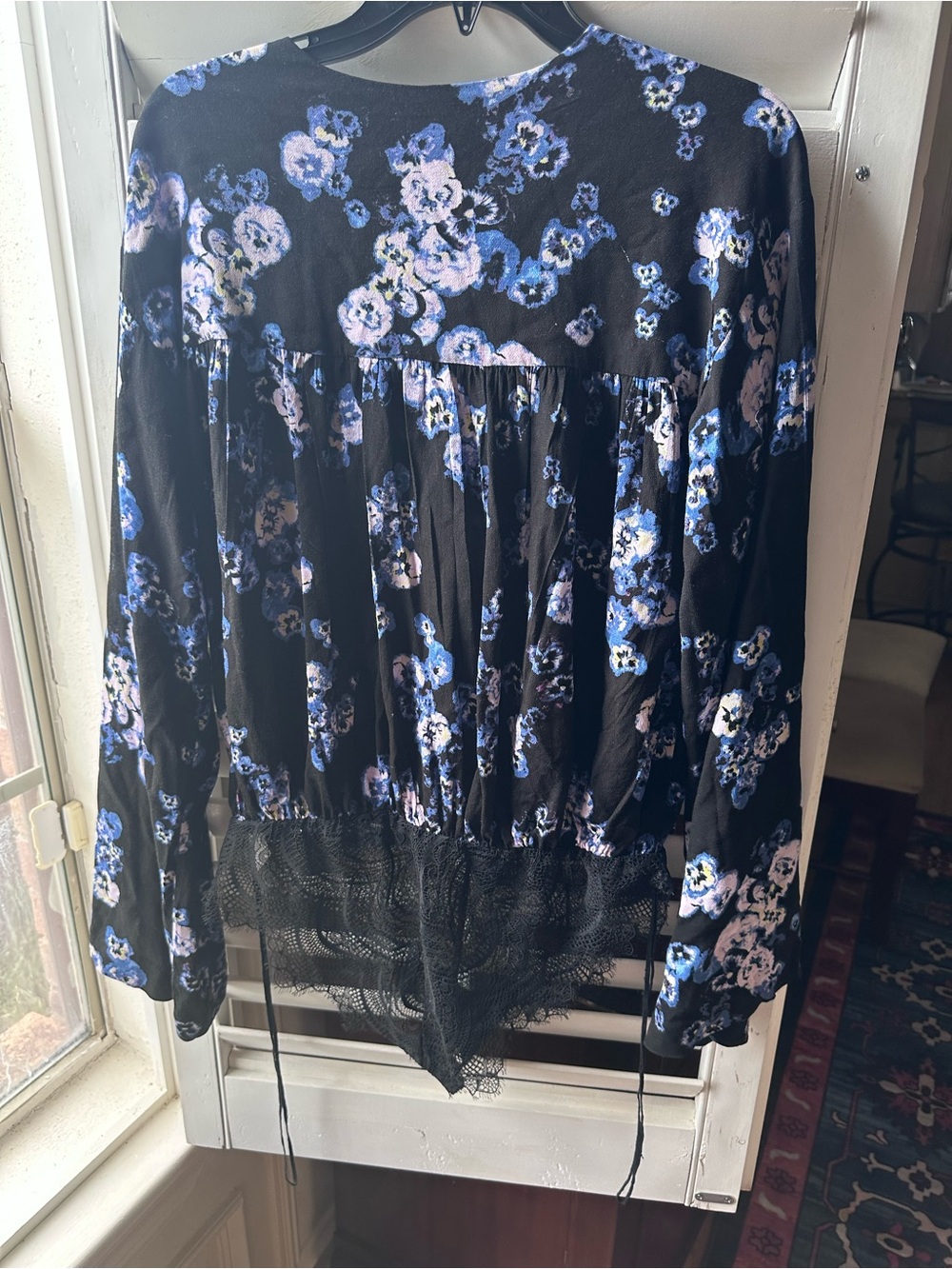 Free People Black Floral Tie-Front Blouse - Picture 2 of 3